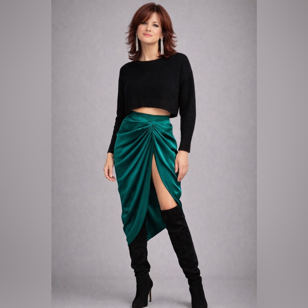 NWOT Elegant Emerald Green Satin Skirt size medium